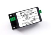 Black electronic module with white label and green connectors, shown on a white background.