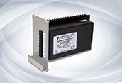 Black industrial electronic module with a metal mounting bracket and label on a light background