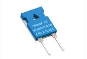 Blue electronic component with two metal leads and white printed text, shown on a white background