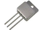 Three-pin black electronic component with metal tab