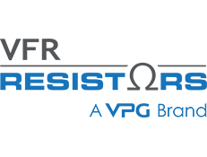 VFR Resistors logo with blue and gray text, featuring an omega symbol and “A VPG Brand” tagline