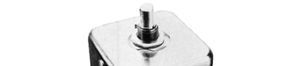 Close-up of a metallic toggle switch on a brushed silver device panel