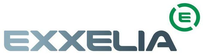 Exxelia logo in blue and green on a white background