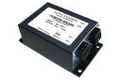 Black rectangular electronic module with a white label and metal mounting brackets