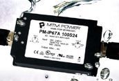 Black PMTM POWER PM-P6A device label with white text, mounted on a metal surface.