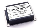 White and black MTM Power electronic module with printed label and mounting holes on a plain background