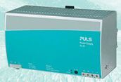 PULS teal-and-silver industrial power supply unit with vents and front indicator lights