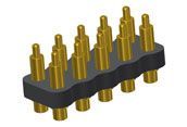 Black connector with gold pins arranged in two rows, shown on a white background