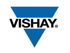 Vishay logo with blue inverted triangle above black text on a white background