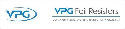 VPG Foil Resistors logo with blue oval icon and black text on white background