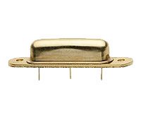 Gold electrical connector with four pins on a white background