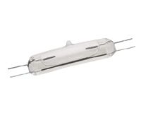 Clear glass tubular electrical component with metal leads on both ends