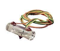 Small clear plastic electrical connector with multicolored wires attached