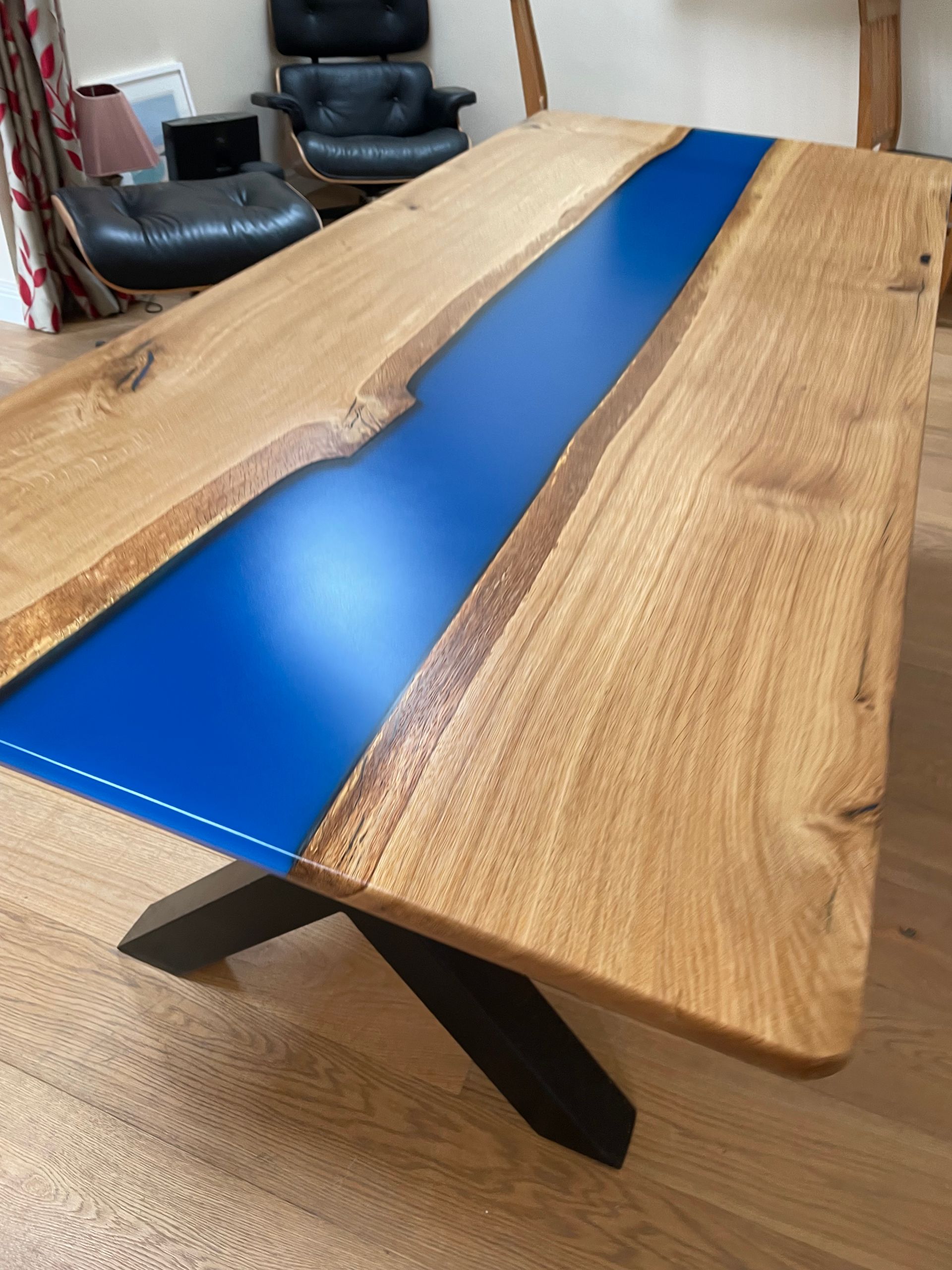 blue resin river dining table