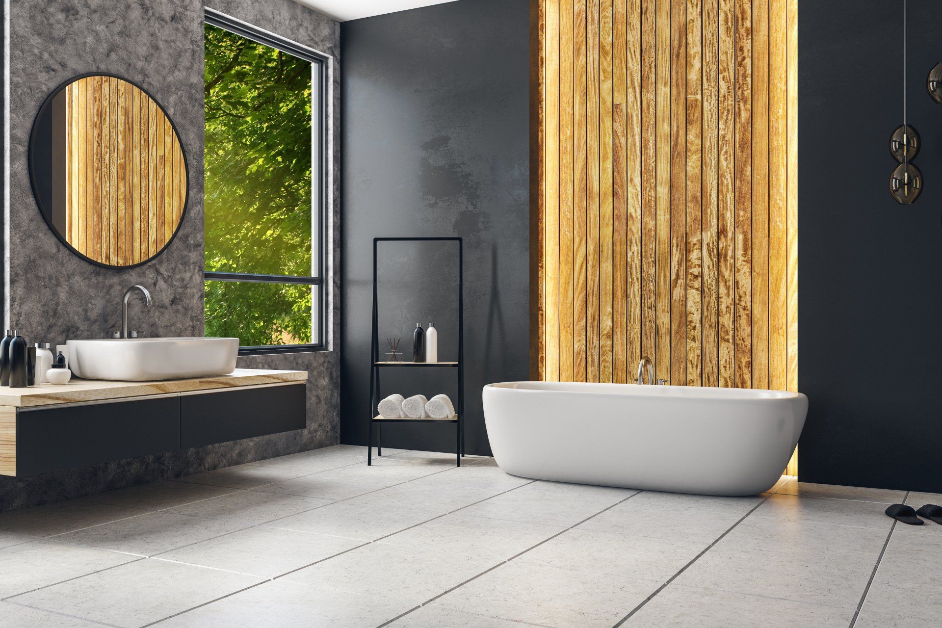 a bathroom with a tub , sink and mirror
