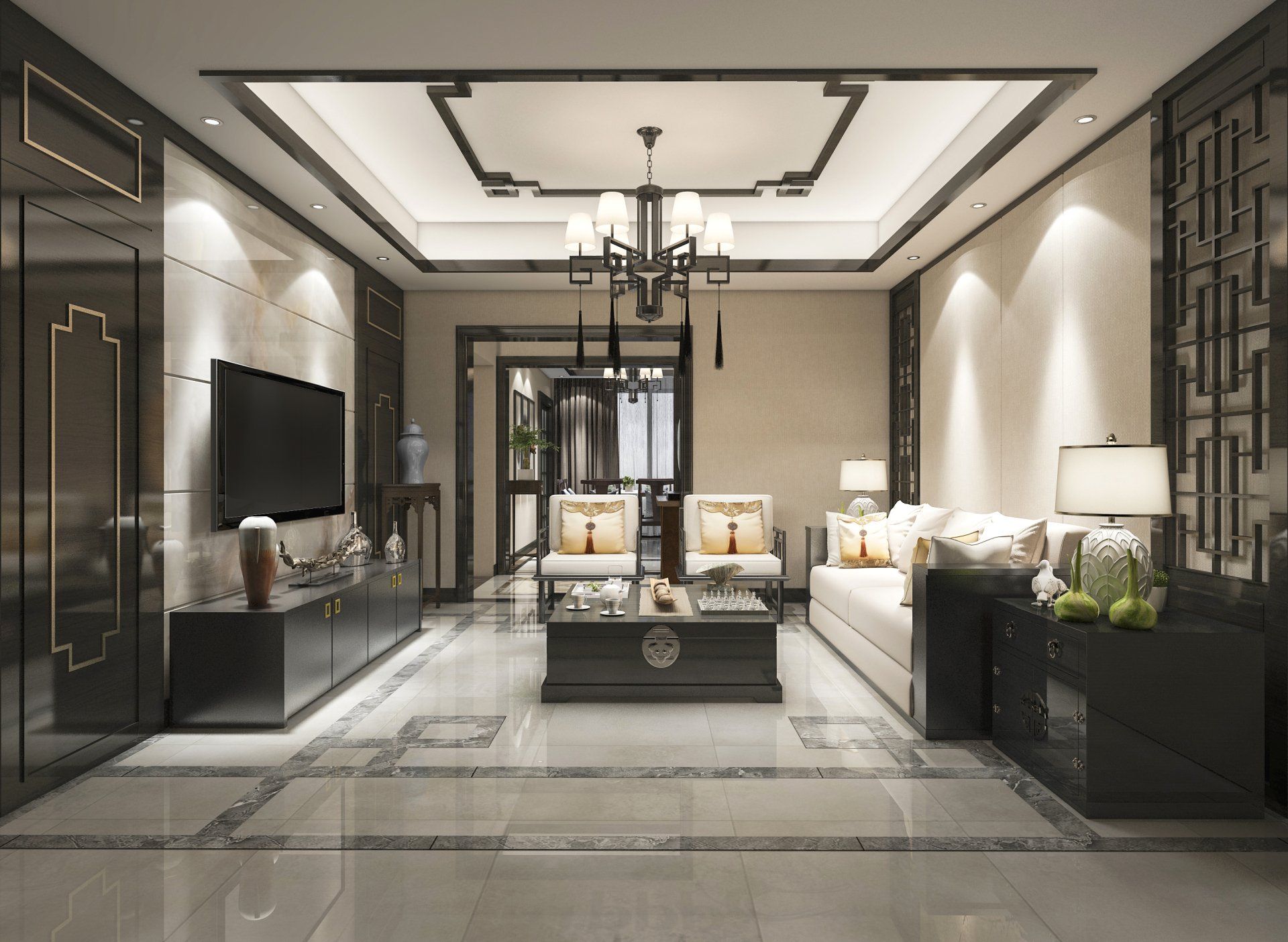 a living room filled with furniture and a flat screen tv