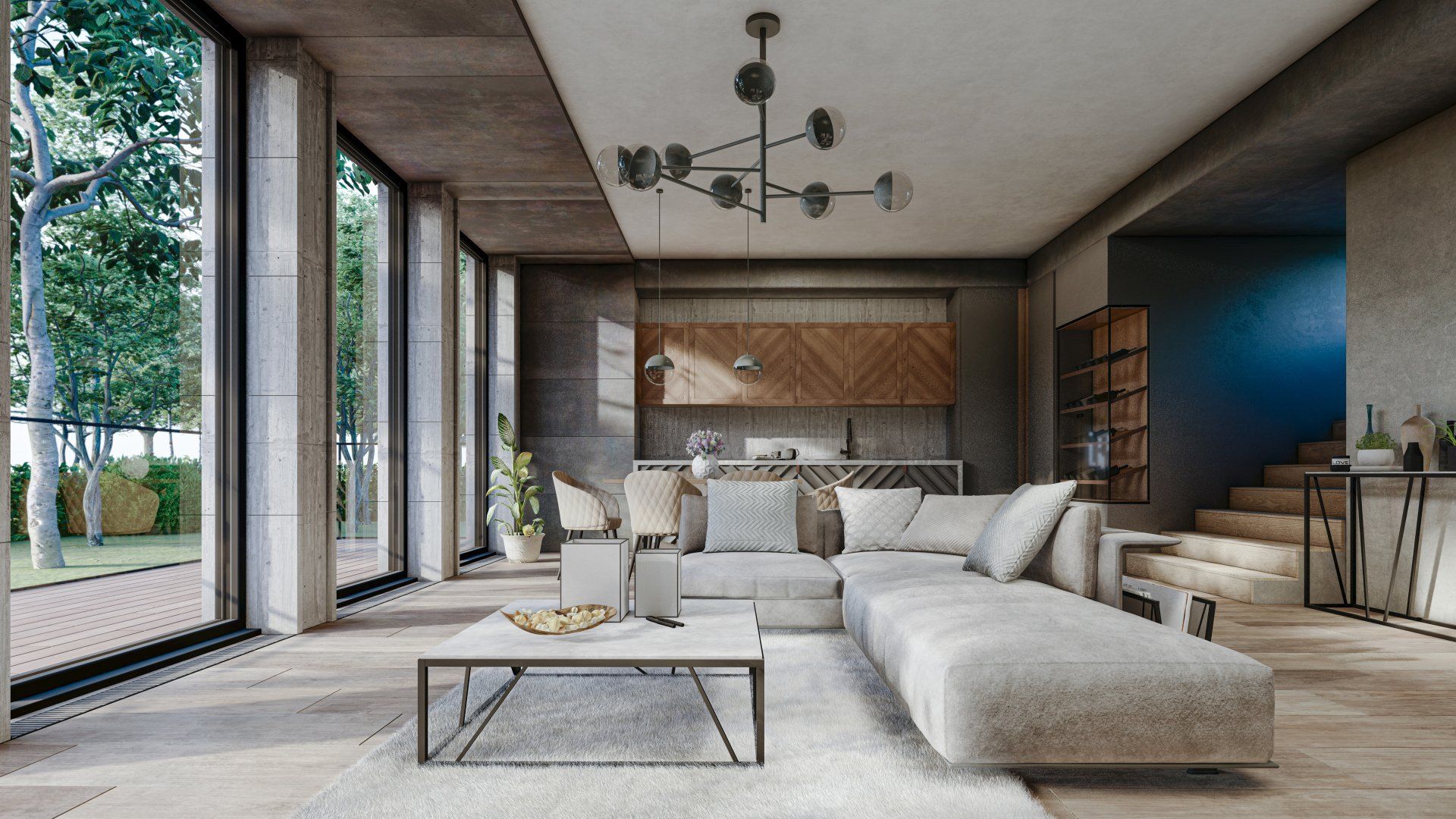 a living room with a couch and a coffee table