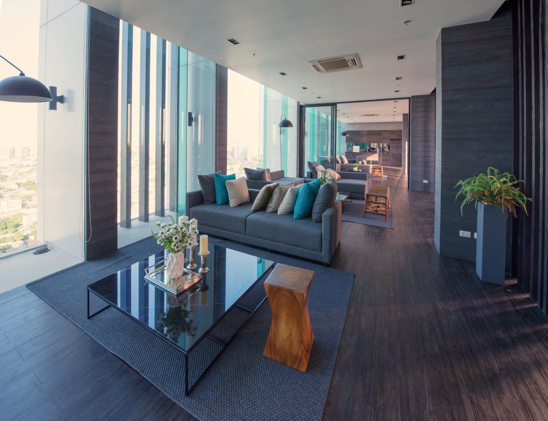 a living room with a couch and a coffee table