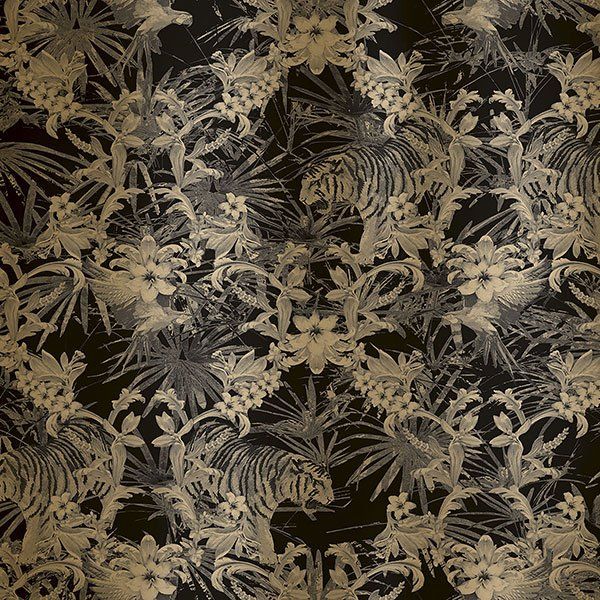 a black and gold floral pattern on a black background