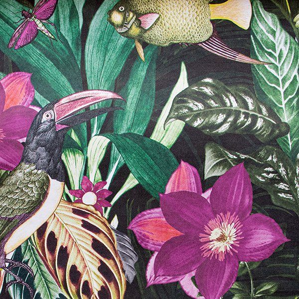 a painting of flowers and birds on a black background