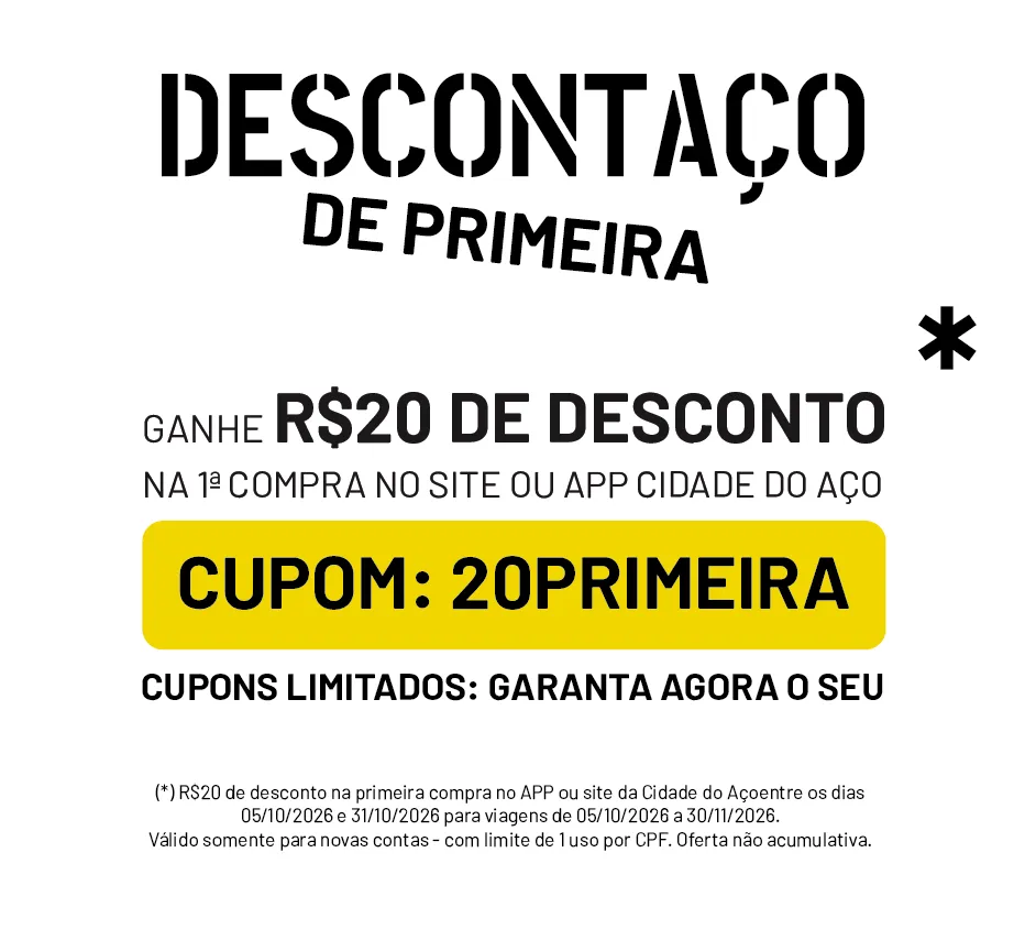 Texto promocional em fundo branco: “Isso é viajar” em laranja e preto, com frase “partiu curtir a vida de corpo e alma.”