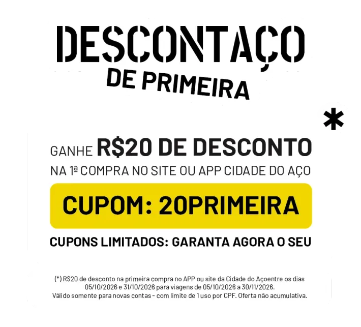 Texto promocional em fundo branco: “Isso é viajar” em laranja e preto, com frase “partiu curtir a vida de corpo e alma.”