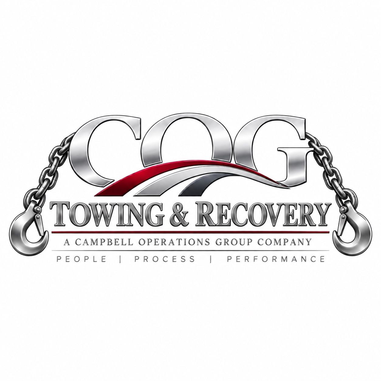 COG Towing & Recovery logo with chains and J hooks