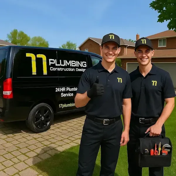 17 Plumbing & Construction Design van and 2 plumbers providing 24/7 plumbing services.