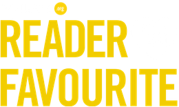 Yellow text reading “READER FAVOURITE” on a white background