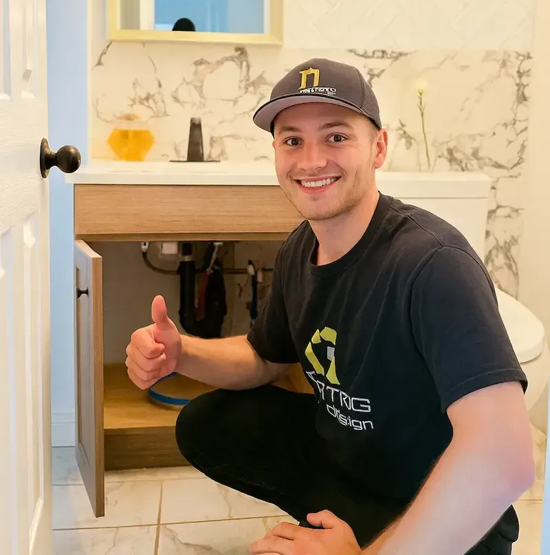 plumber tumbs up.