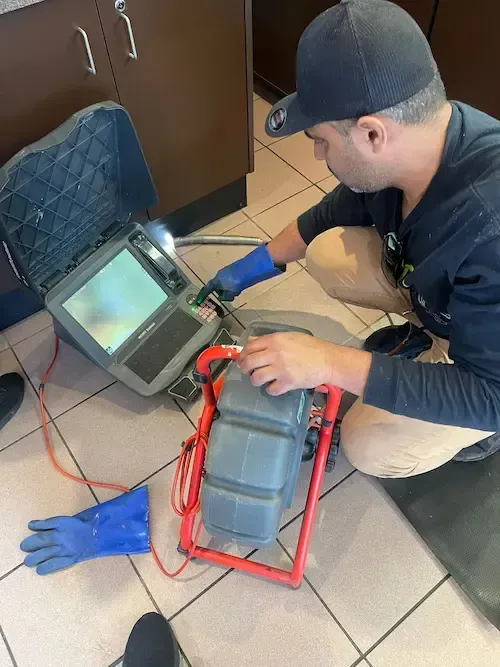 Drain camera inspection identifying sewer blockage in Oakville home