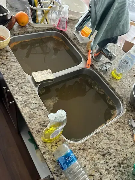 Kitchen sink drain backup in Oakville before professional drain cleaning