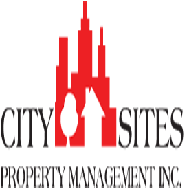Red city skyline logo with a tree and house symbol, company name 