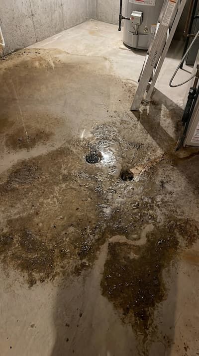 Basement floor drain backing up with sewage water in Oakville home requiring emergency drain cleanin