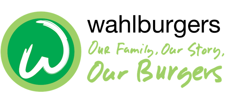 Wahlburgers logo featuring a green circular emblem with a white stylized 