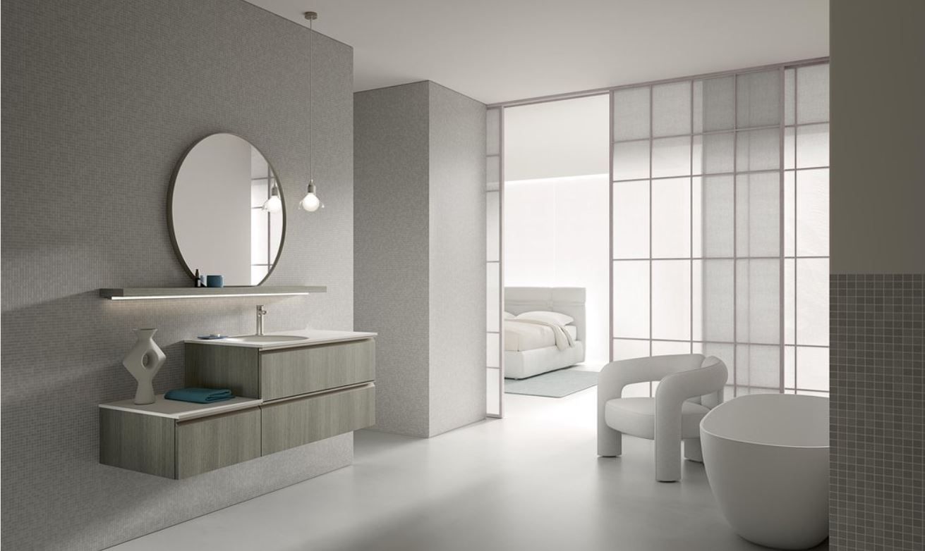 Un bagno con un lavandino uno specchio e una vasca
