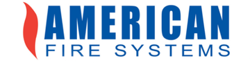 American Fire Systems logo with blue text and a red flame icon