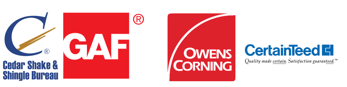 Logos for Cedar Shake & Shingle Bureau, GAF, Owens Corning, and CertainTeed.