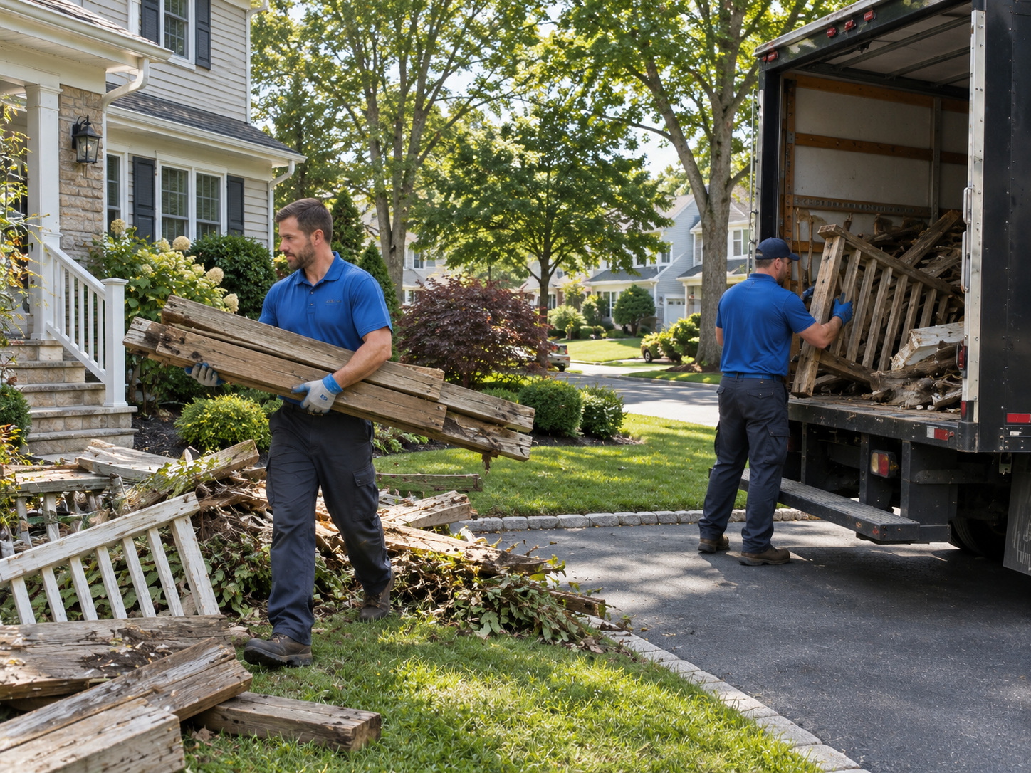 Junk removal crew clearing debris from a yard in Old Bridge NJ