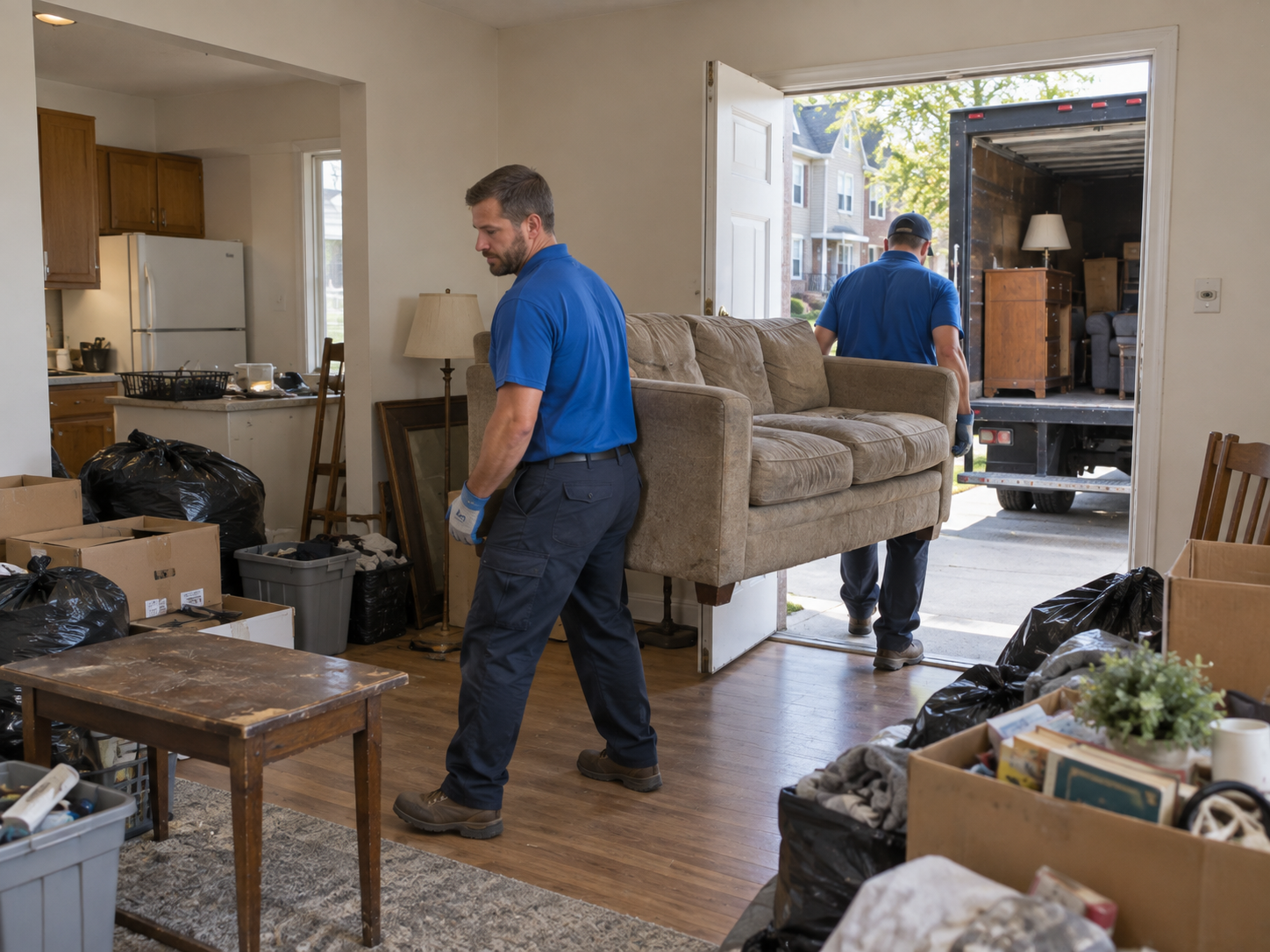 Junk removal crew hauling unwanted items from a home in Old Bridge NJ