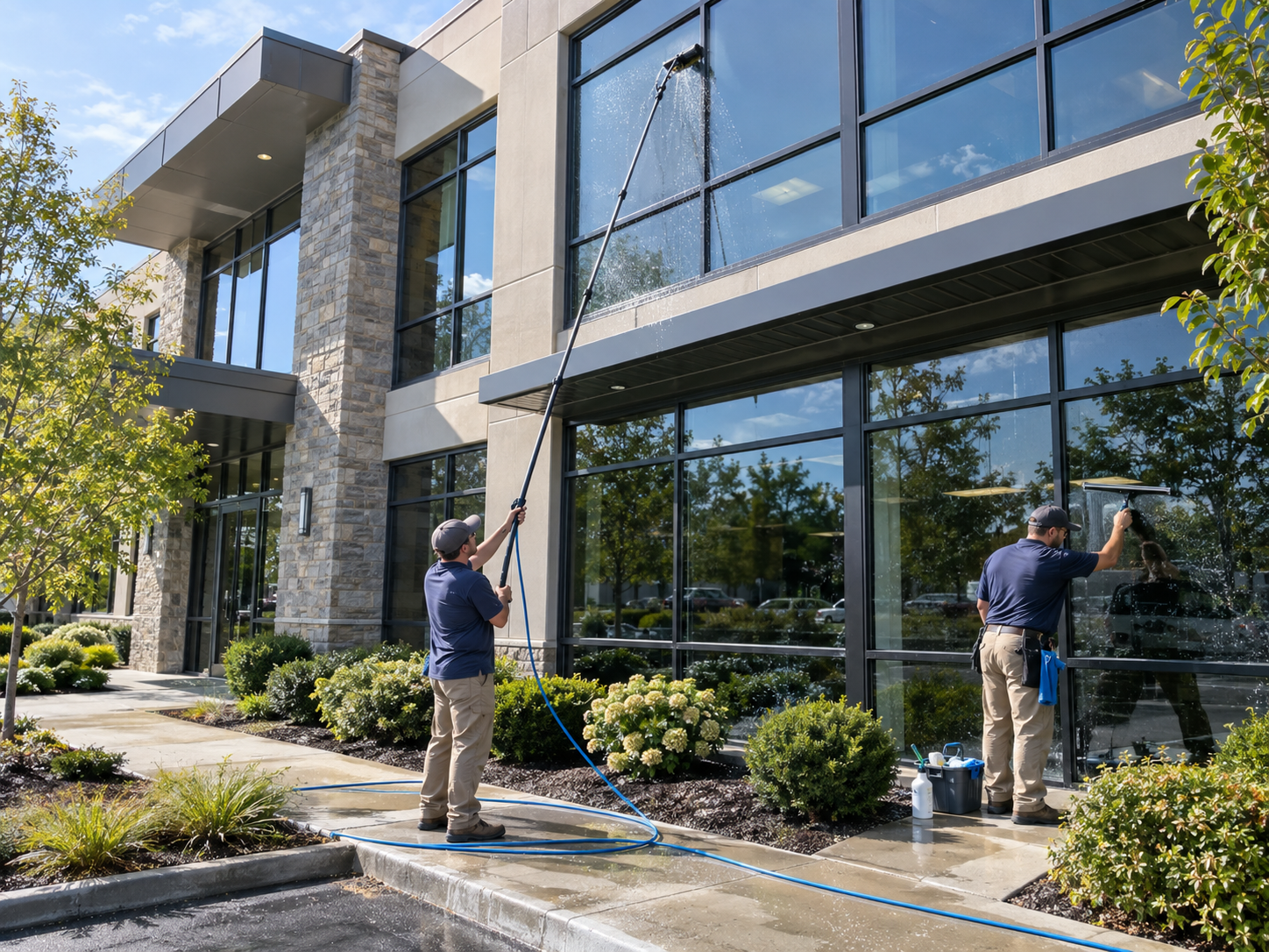 Commercial window cleaning on the front of a business in Old Bridge NJ