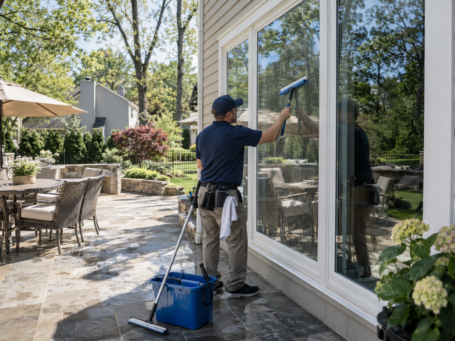 Window cleaning on a backyard-facing home in Old Bridge NJ