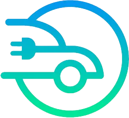 A blue and green icon of a car with a plug in it.