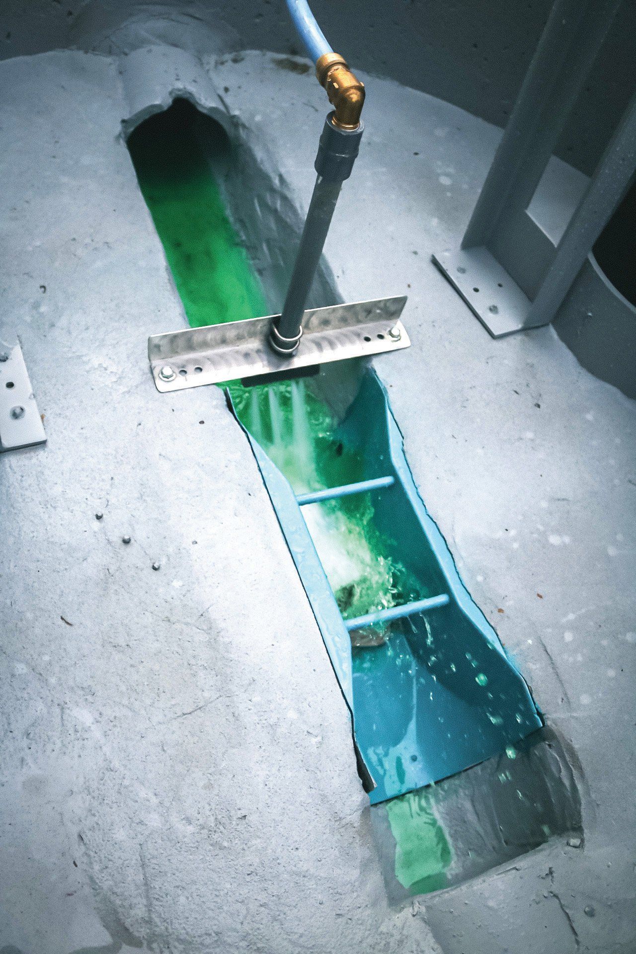 Flume flusher in action.