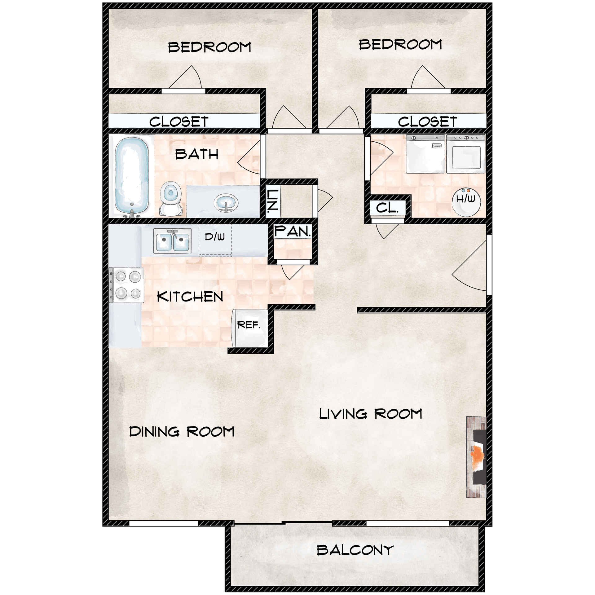 Floor Plan: 2 Bed · 1 Bath