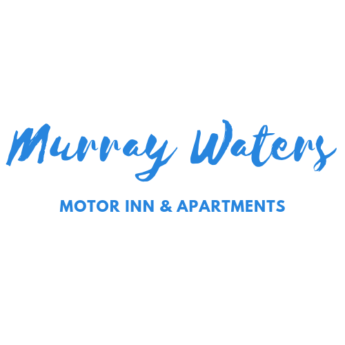 Logo for Murray Waters Motor Inn & Apartments in blue script.