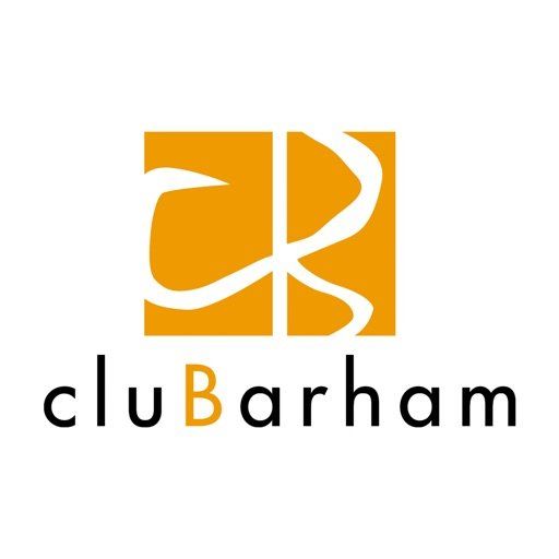 Club Barham logo with orange square enclosing stylized white