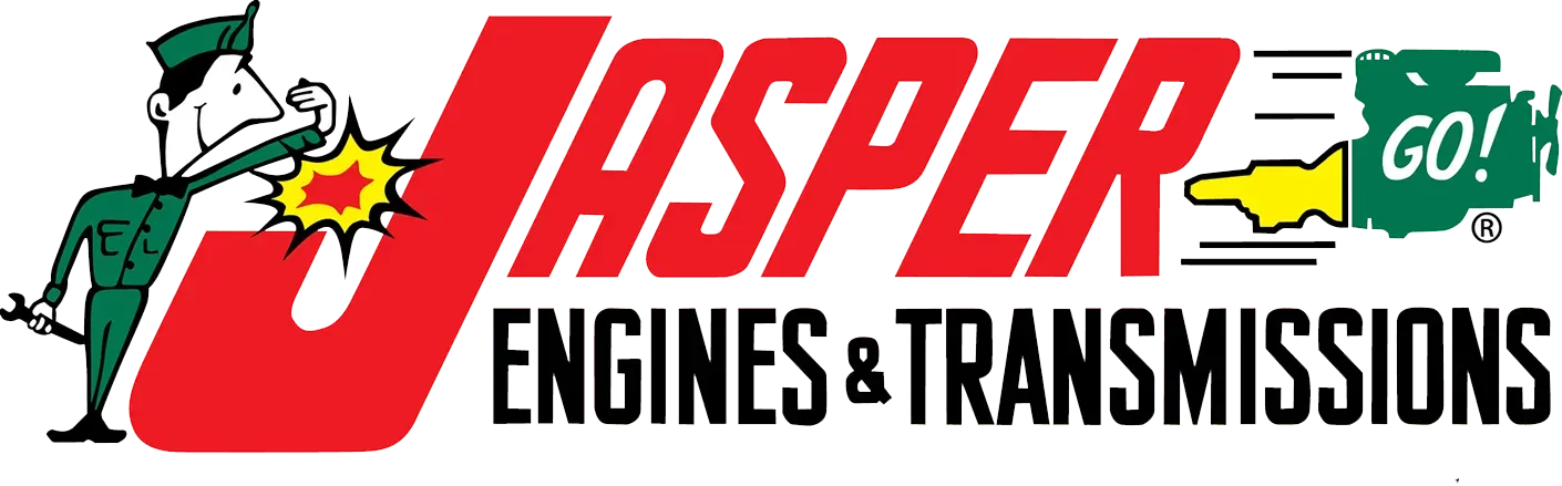 Jasper Engines & Transmissions logo with red text, green accents, and a small go-kart graphic