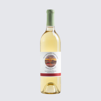 Bottle of white wine with a green cap and label on a white background