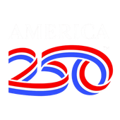 Red, white, and blue stylized “250” celebration logo with faint “AMERICA” text